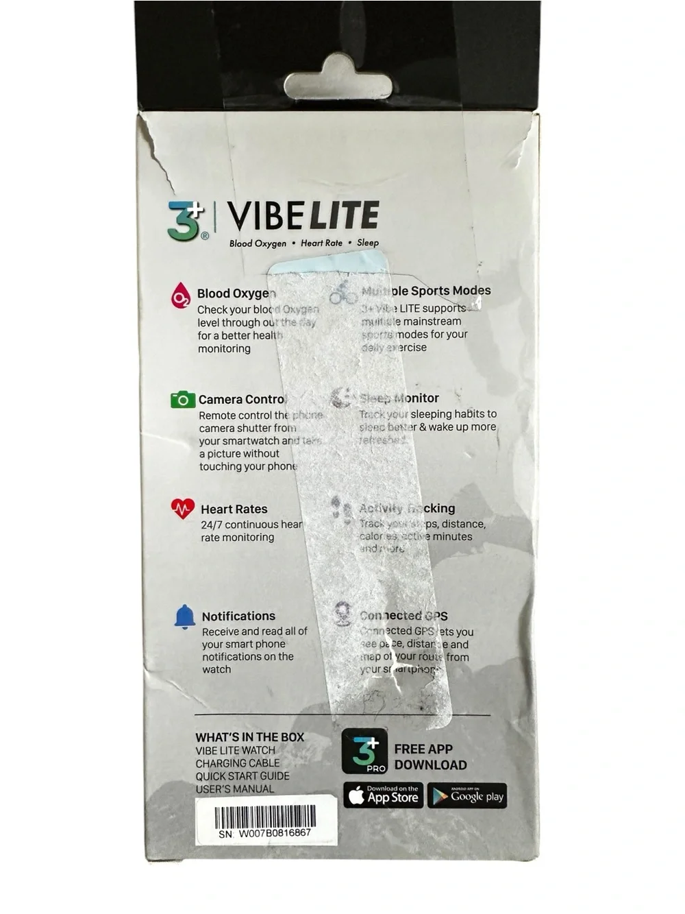 3Plus Vibe Lite Smartwatch black wristband square digital color display NIB